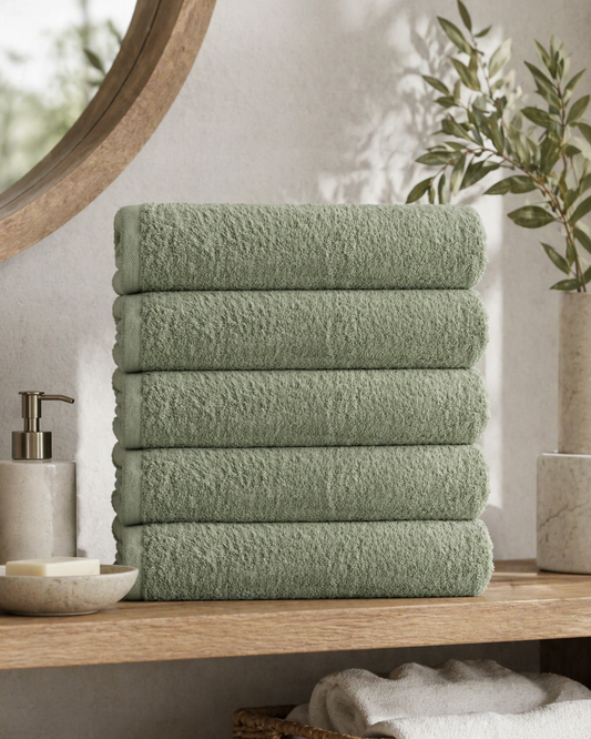 Basic Katoen- Badgoed - 550 GSM - Fog Green